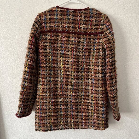 Anthropologie ett:twa Women’s Sz XS Tan Tweed Blazer Jacket Multicolor Harlequin - Picture 8 of 8